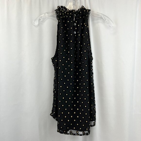 LOFT Black/Gold Polka Dot Halter Top Sheer Textured Size Small New - Picture 6 of 9